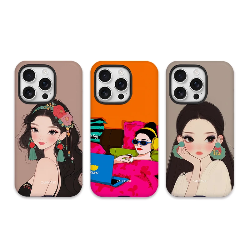 韩国进口韩菲二合一原创棕色女孩适用iPhone17pro手机壳苹果16/15
