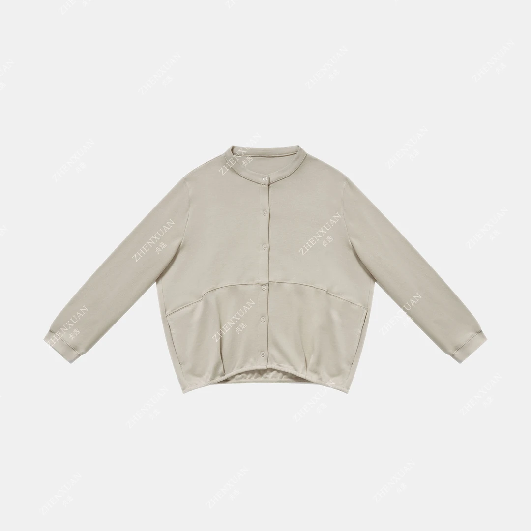 6168-春秋文艺显瘦长袖衬衫单排多扣百搭立领纯色简约