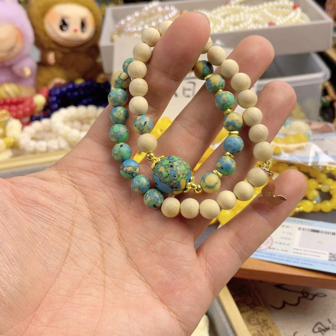 檀香紫檀（小叶紫檀）手串银S925镀金镶嵌