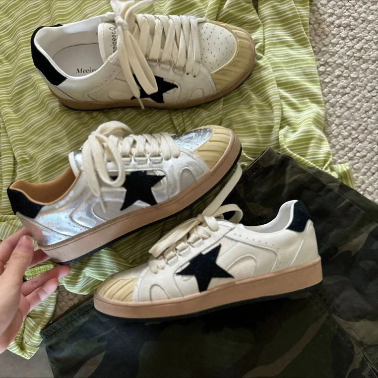 户外透气跑步鞋厚底脏脏星星板鞋女运动复古德训鞋
