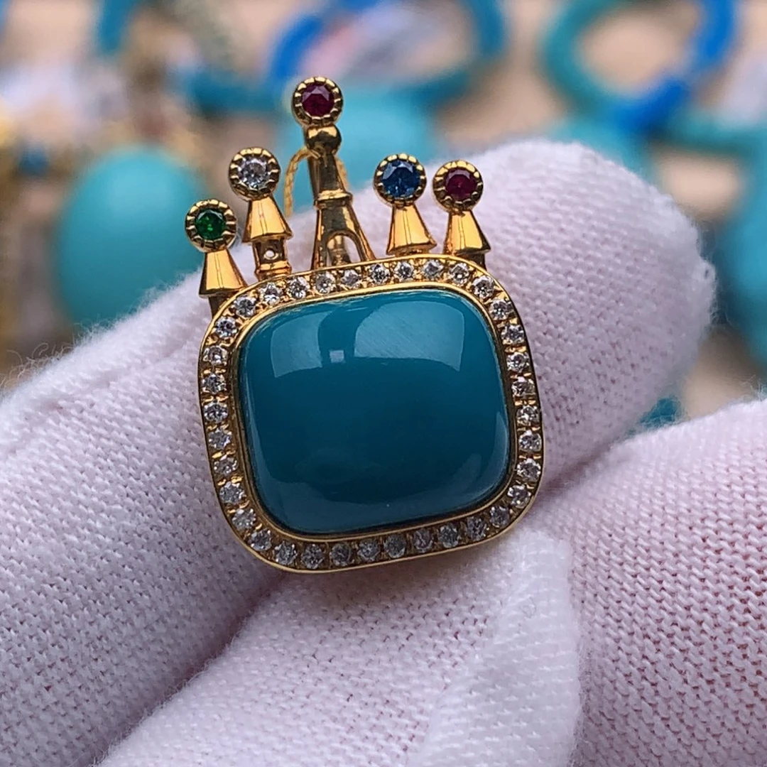 绿松石18K金镶嵌珠宝奇石