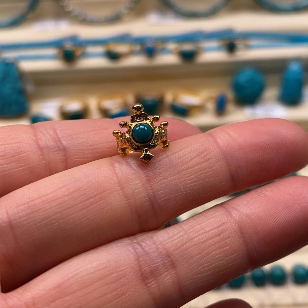 绿松石18K金镶嵌珠宝奇石皇冠卡环搭配8.3-9.5串