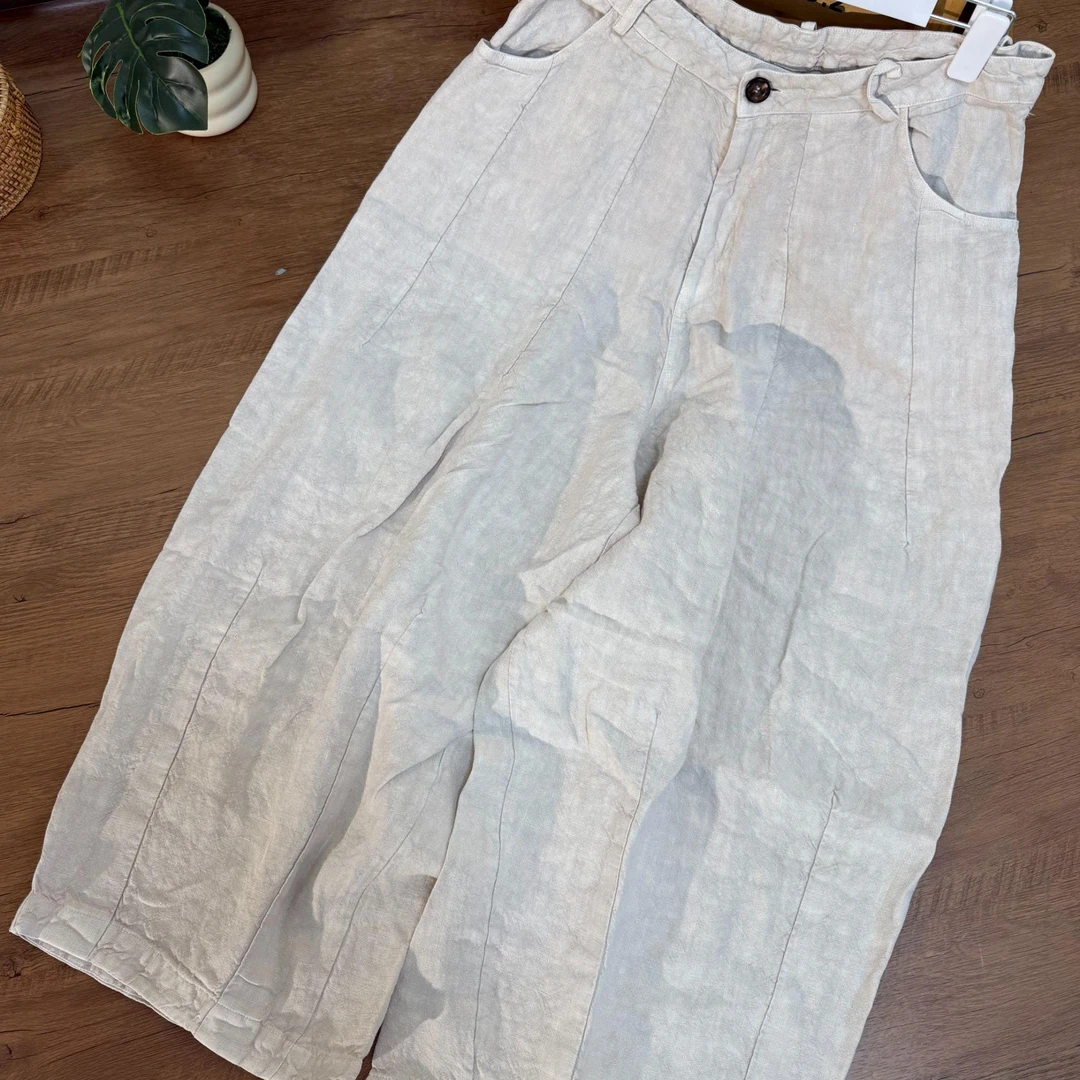 【云目悠悠】春夏季纯汉麻休闲镰刀筒时尚女士老爹裤-2025229