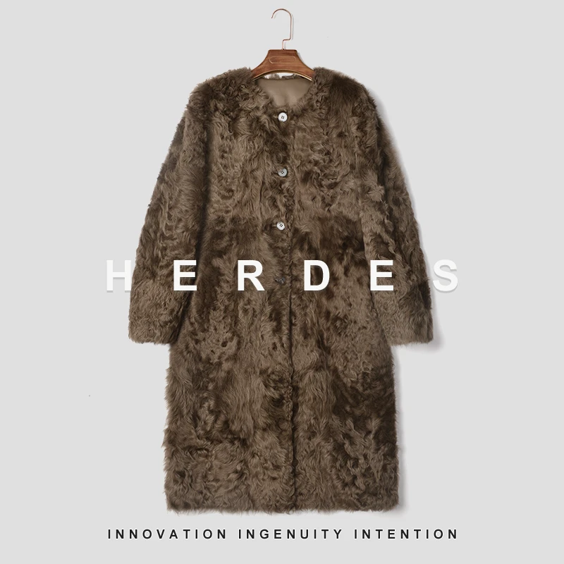 HERDERS  长款圆领单排扣小胡羊皮毛一体 247019