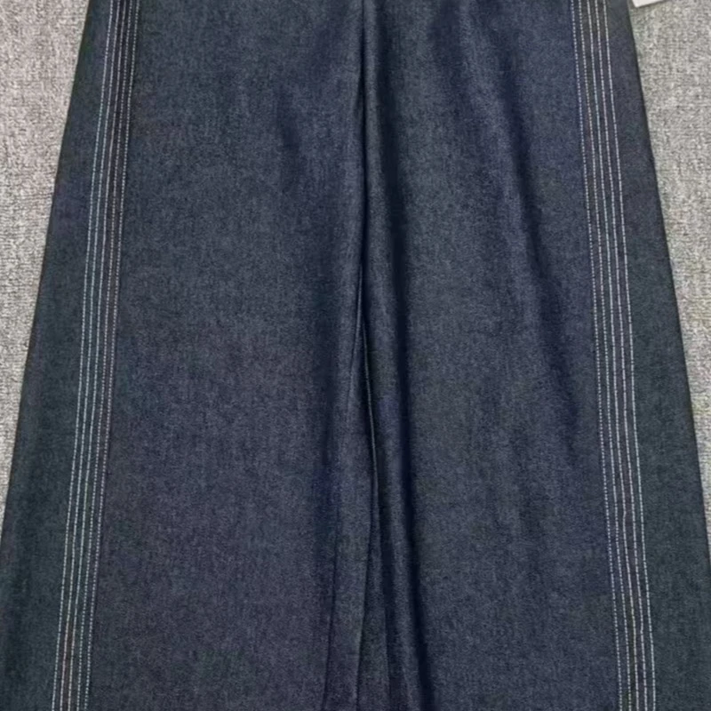 D50397阔腿裤微弹力秋季女丹宁风牛仔裤休闲裤法式山本风