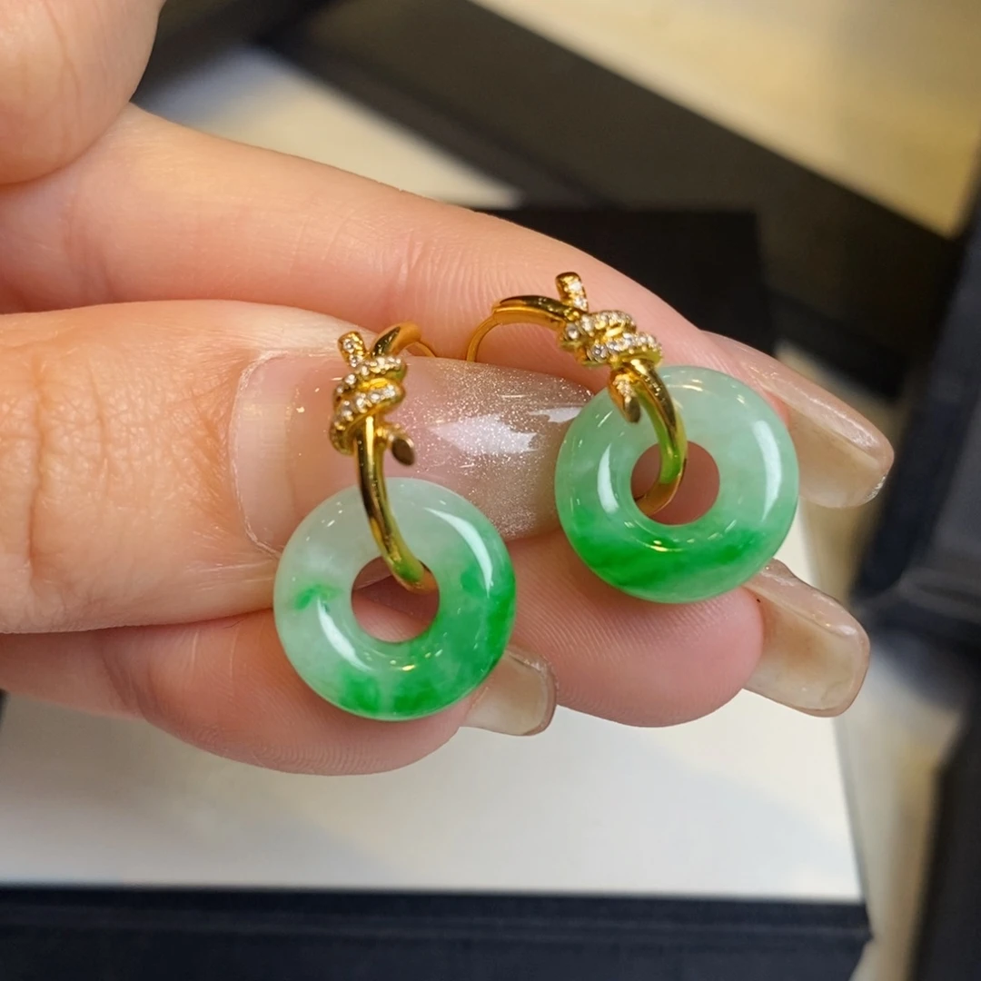 翡翠耳饰18K金镶嵌甜甜圈