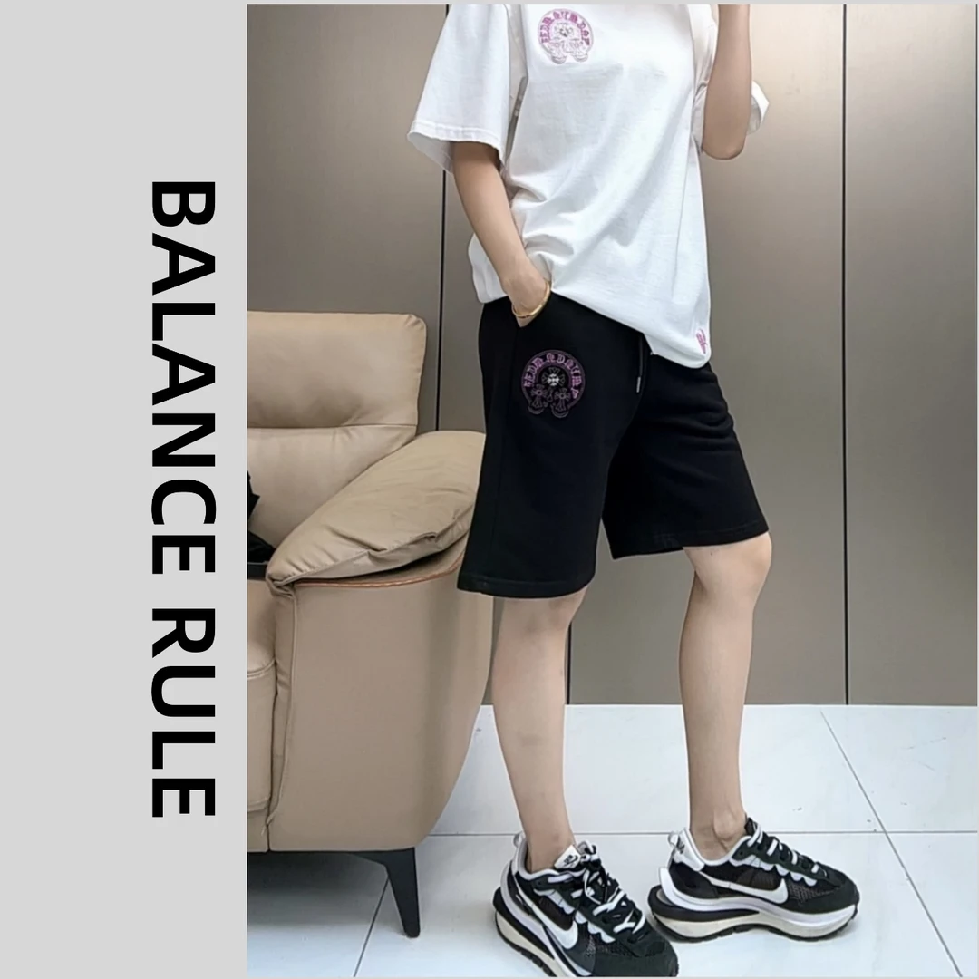 BALANCE RULE克罗万针贴补刺绣短裤夏季宽松直筒阔腿百搭休闲裤男