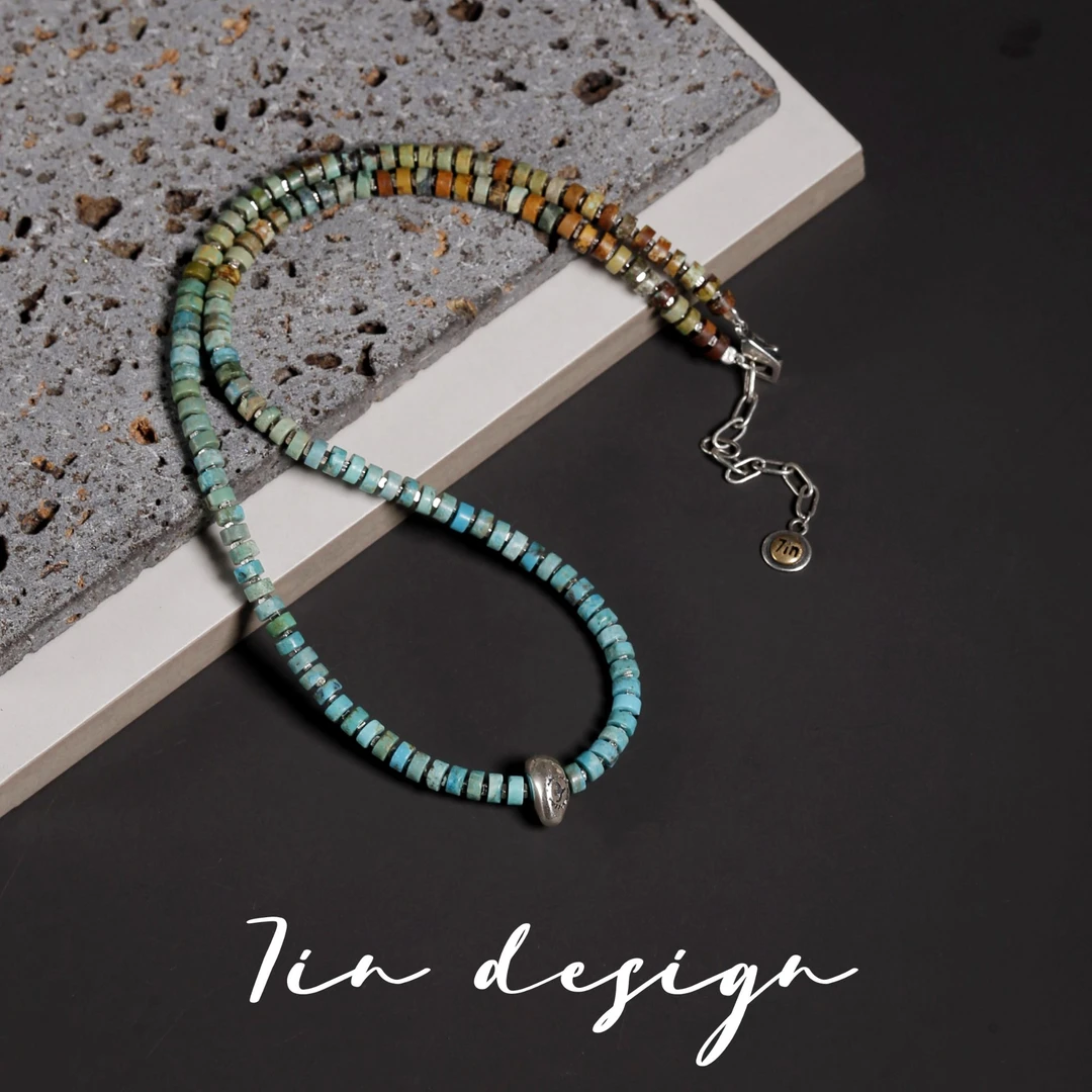 坠链均925银 7in【青汐】原创小众设计复古渐变手作s925项链（40+5cm