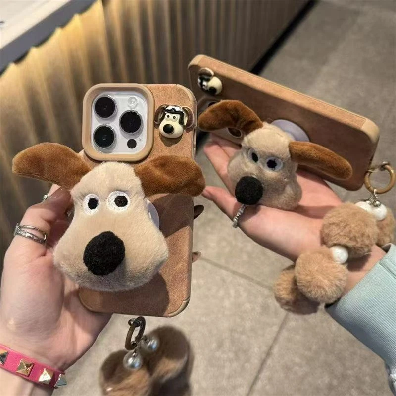 掌门狗支架手链适用苹果17promax手机壳16趣味15翻毛皮14卡通13软