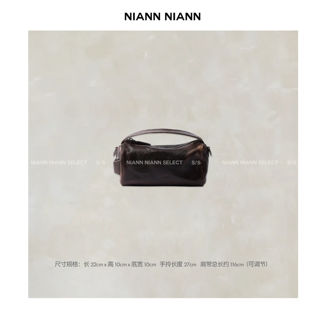 NiannNiann 新品小众搭配精致复古做旧擦色羊皮手拎皮包15243