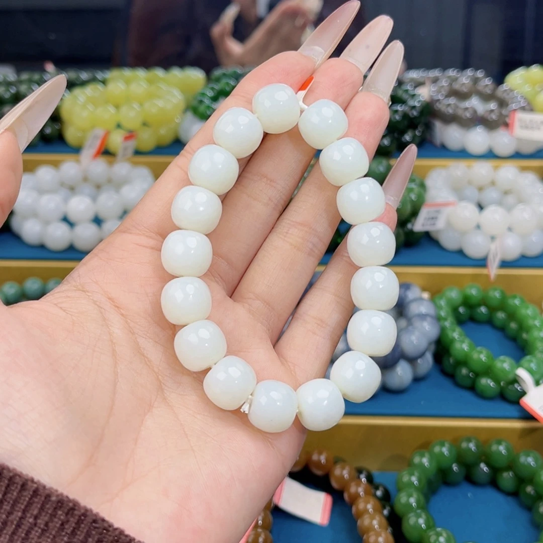 和田玉未镶嵌手链天然和田玉新疆且末天泰羊脂白玉手串13