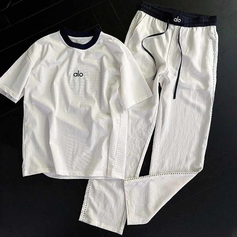 夏季透气薄款速干短袖休闲裤两件套欧货时尚百搭潮流帅气运动套装