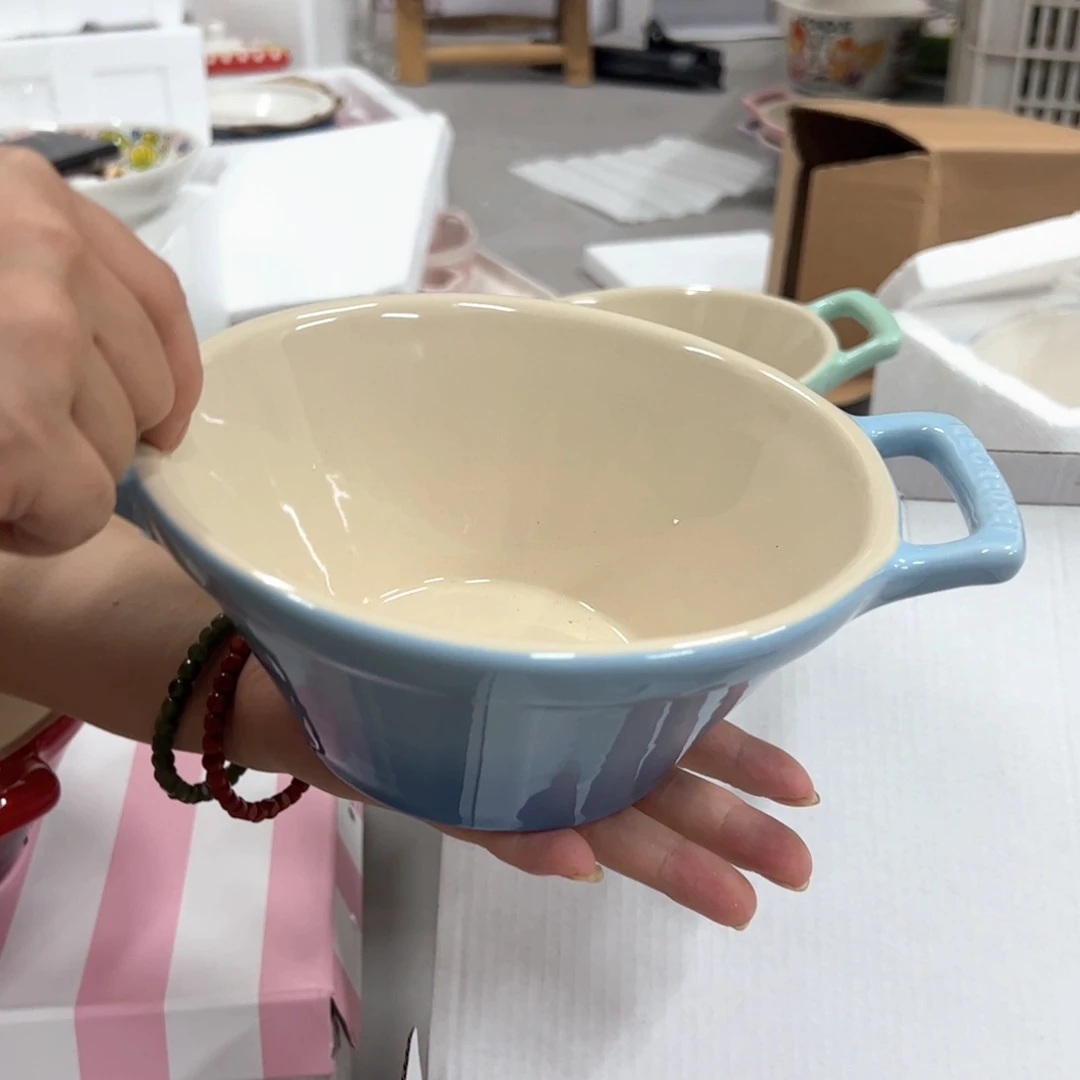 老姊妹家瓷器好漂亮蓝色双耳wan