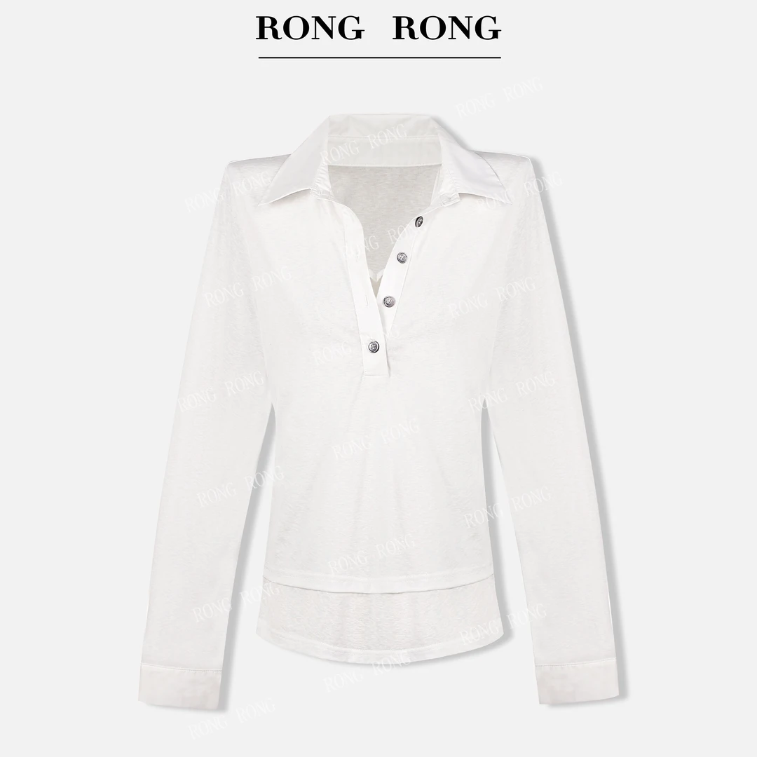 溶溶J【极简章序】RONGRONG莱赛尔混纺简约显瘦长袖POLO衫 C-202517