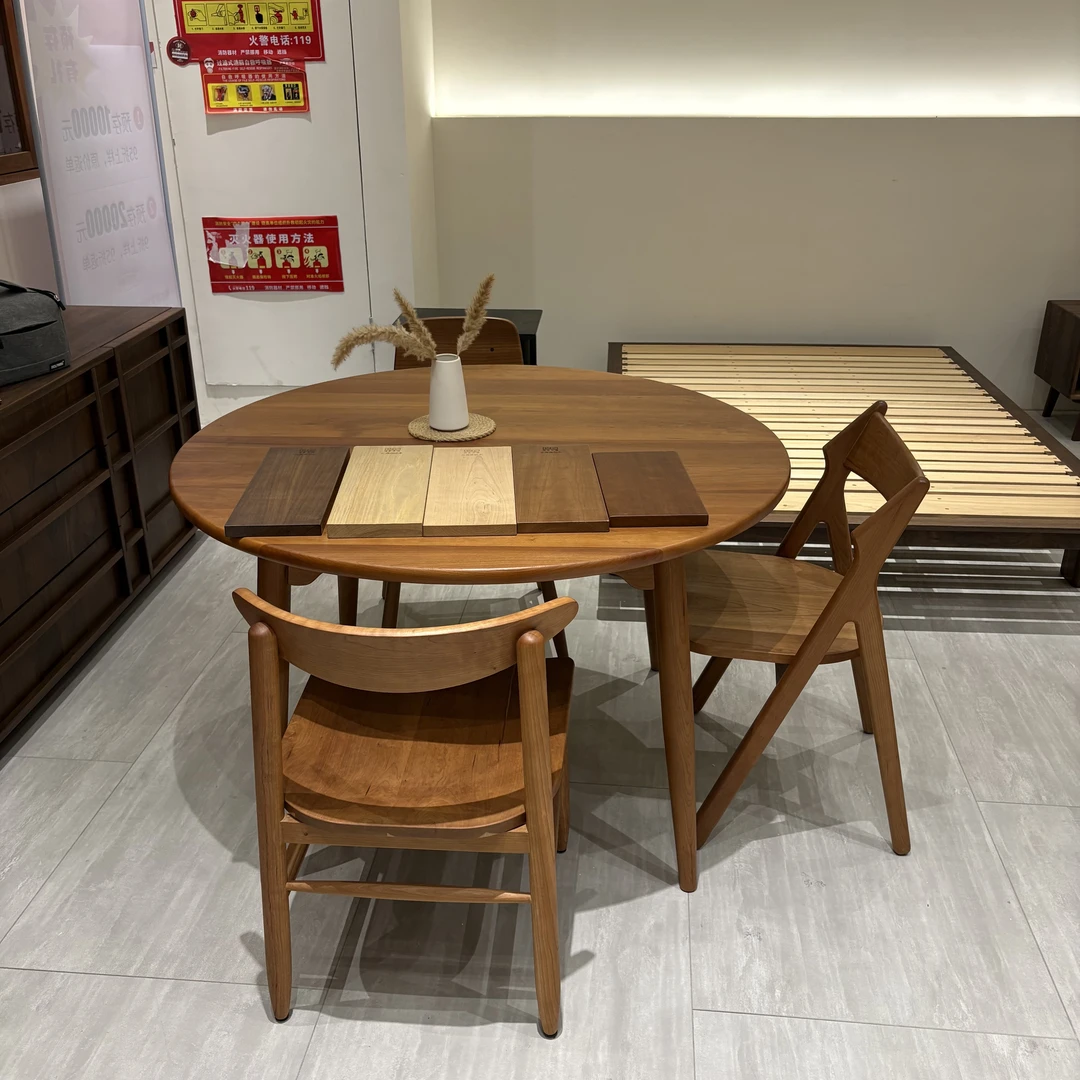 LMQ3810#实木餐桌现代简约小户型圆餐桌北欧中古樱桃木圆桌原木