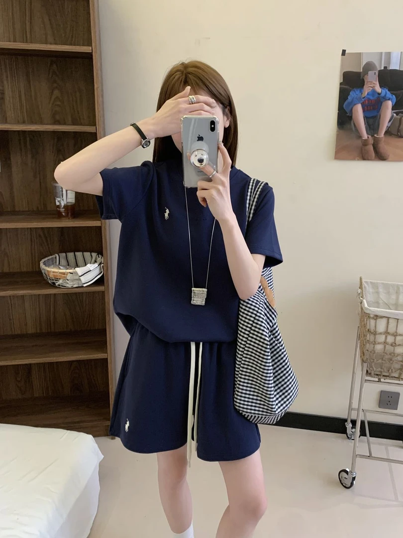 小刺绣女款果冻套装短袖显瘦运动洋气休闲百搭719