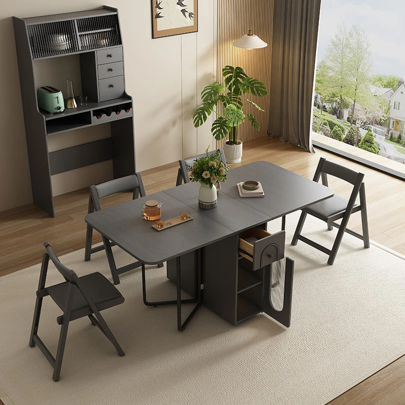 多功能折叠餐桌椅组合现代简约小户型家用可伸缩带轮餐桌简易饭桌