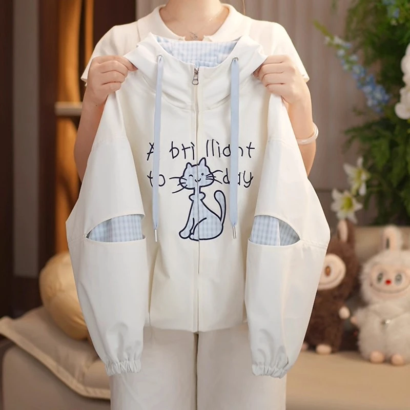 女童连帽外套春秋装2025新款儿童卡通上衣韩版女孩格子拉链衫洋气