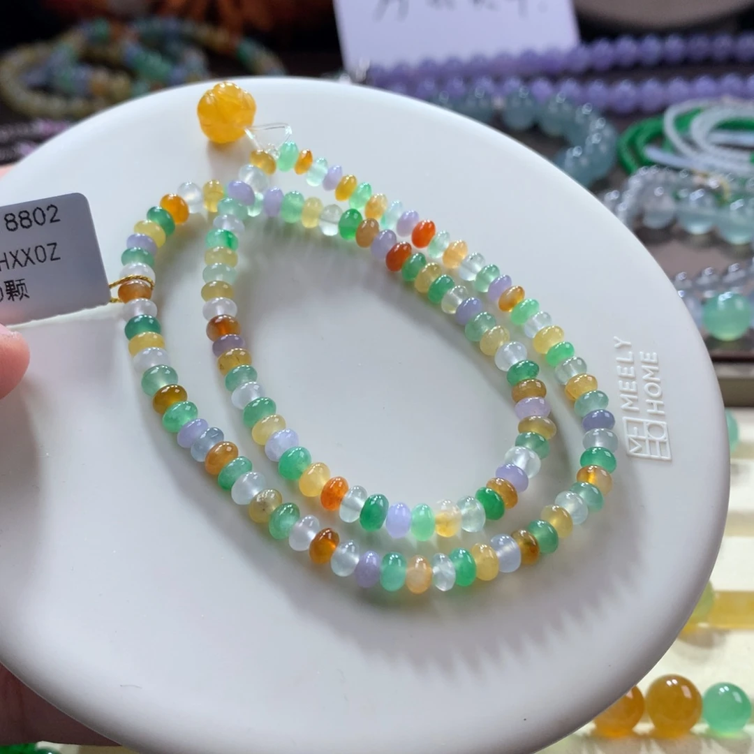 翡翠手链未镶嵌冰彩虹糖 绕手两圈