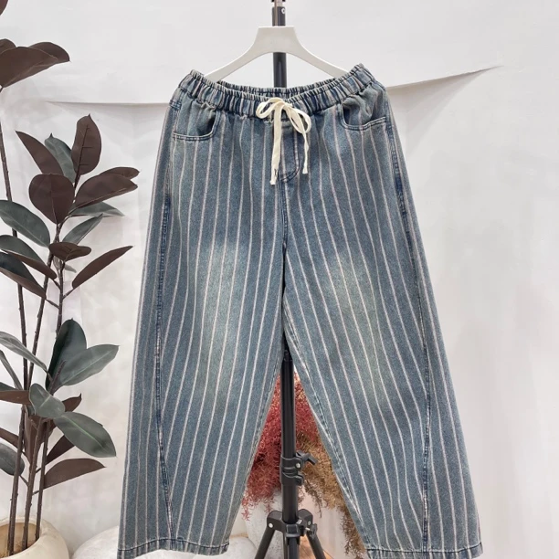 219春夏新款牛仔条纹（小个版）九分裤女