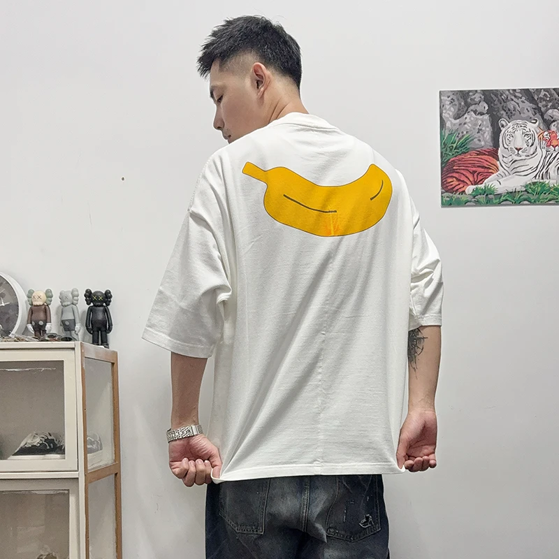 夏季短袖男日系复古小众设计磨毛宽松美式嘻哈圆领百搭半袖打底T