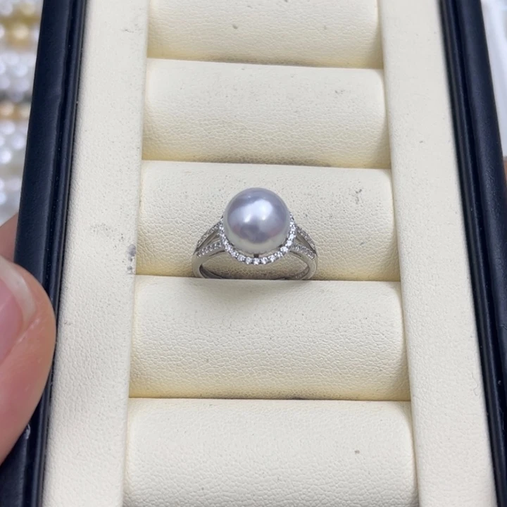 海水珍珠戒指银S925镶嵌澳白戒指9-10mm