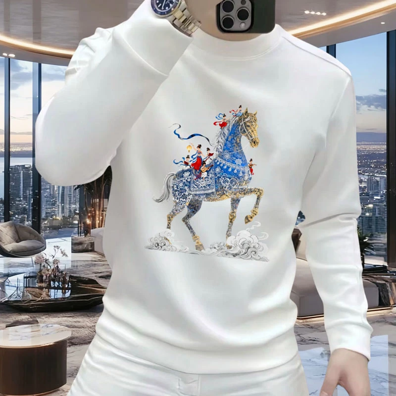 新款男士圆领加绒卫衣秋冬季潮流休闲百搭长袖时尚青年内搭上衣男