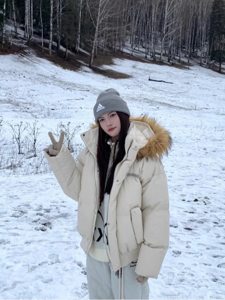 美式复古可拆连帽冬季PU皮棉服女加厚保暖高级感毛领派克夹克外套