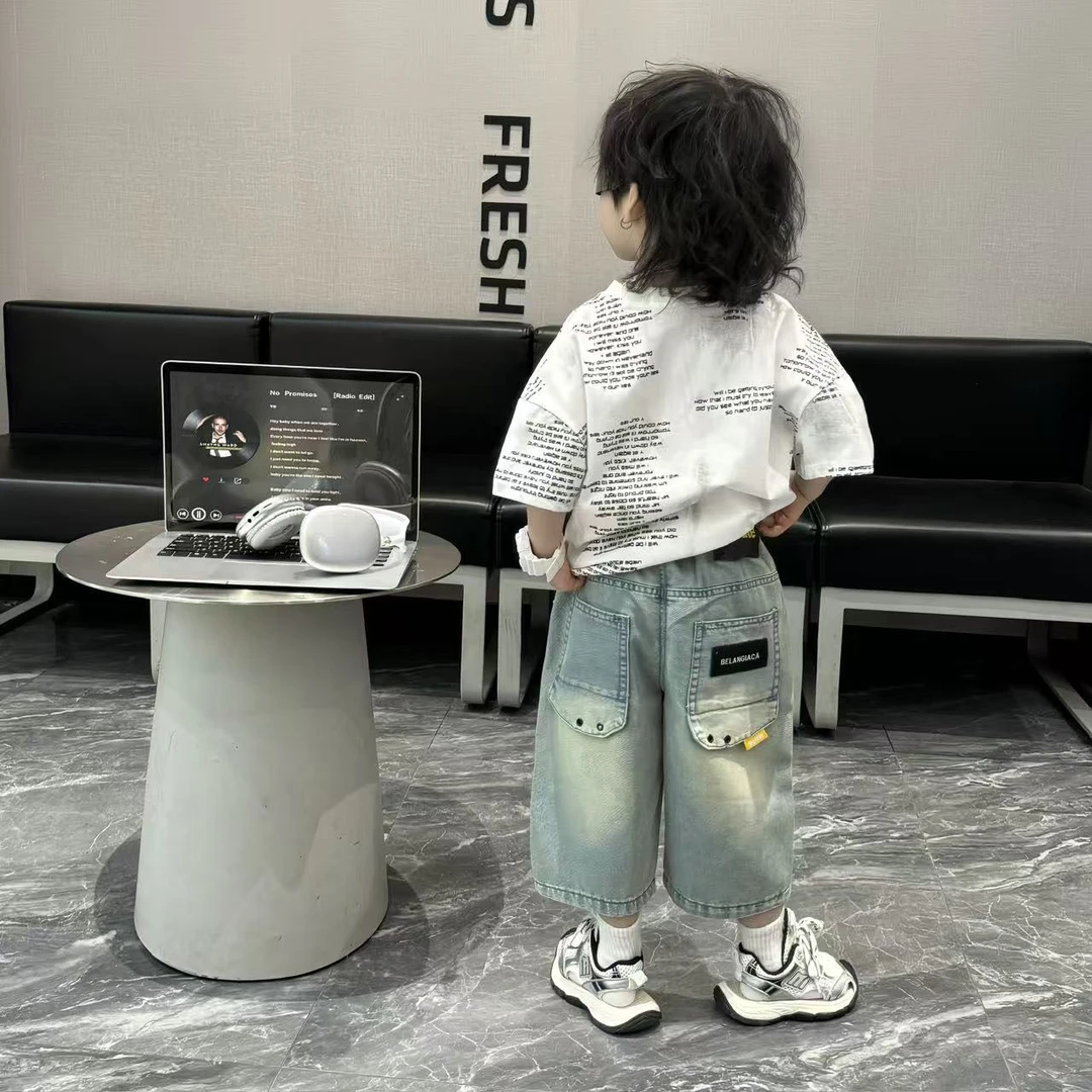 【向子妈】A5105软软的黑标破洞牛仔裤七分短裤潮