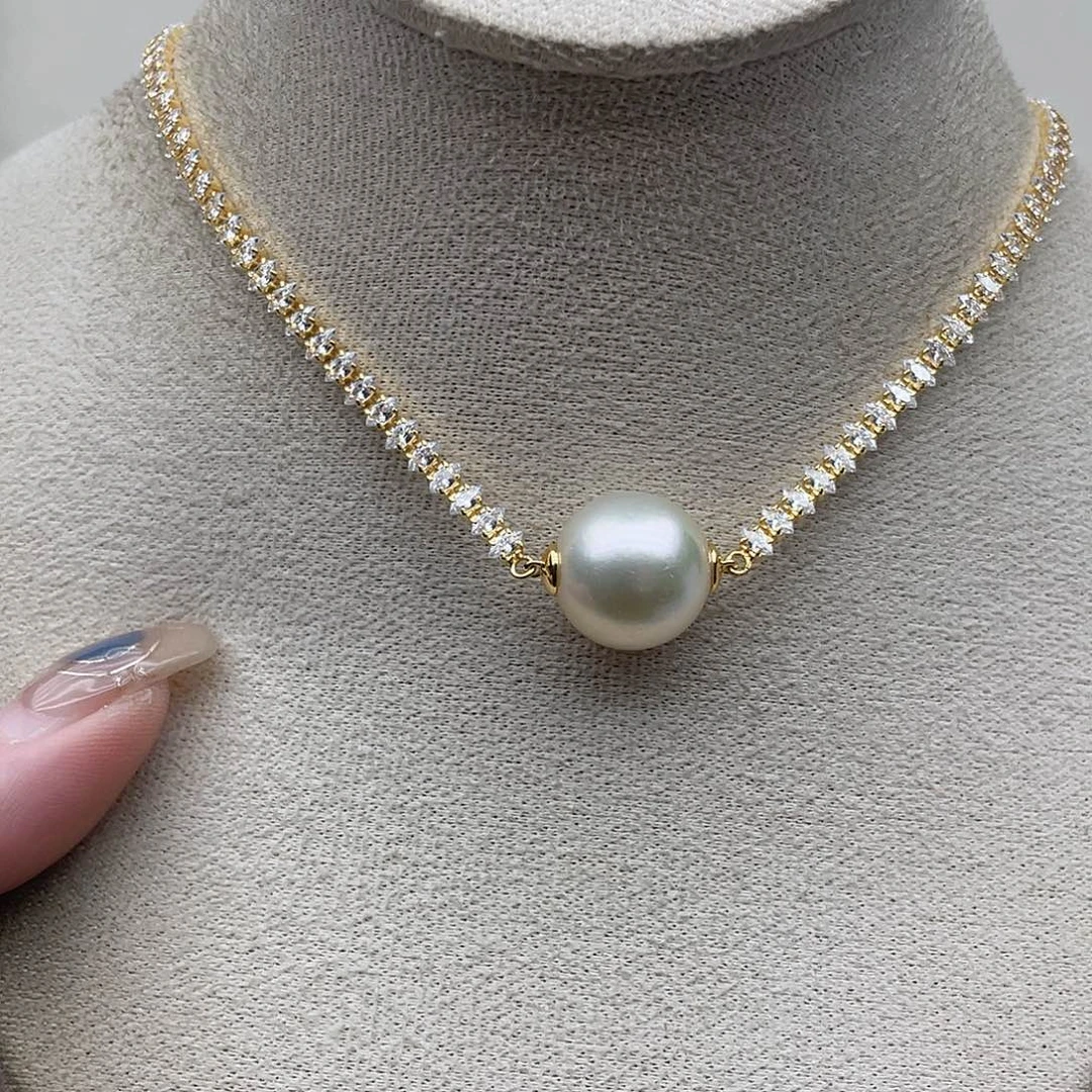 套链110银S925镶嵌海水珍珠