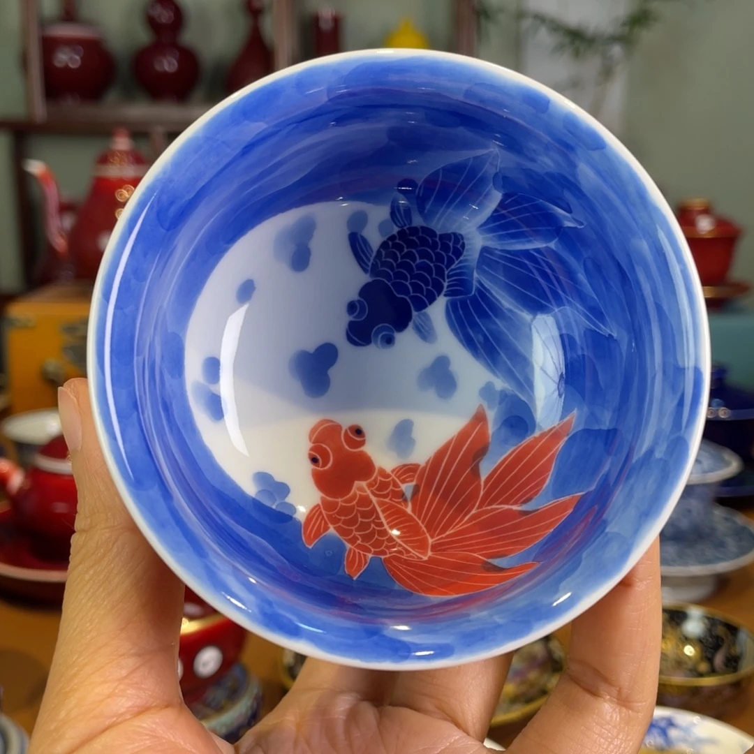 清欢雅玩原矿郎红内绘炉士杯