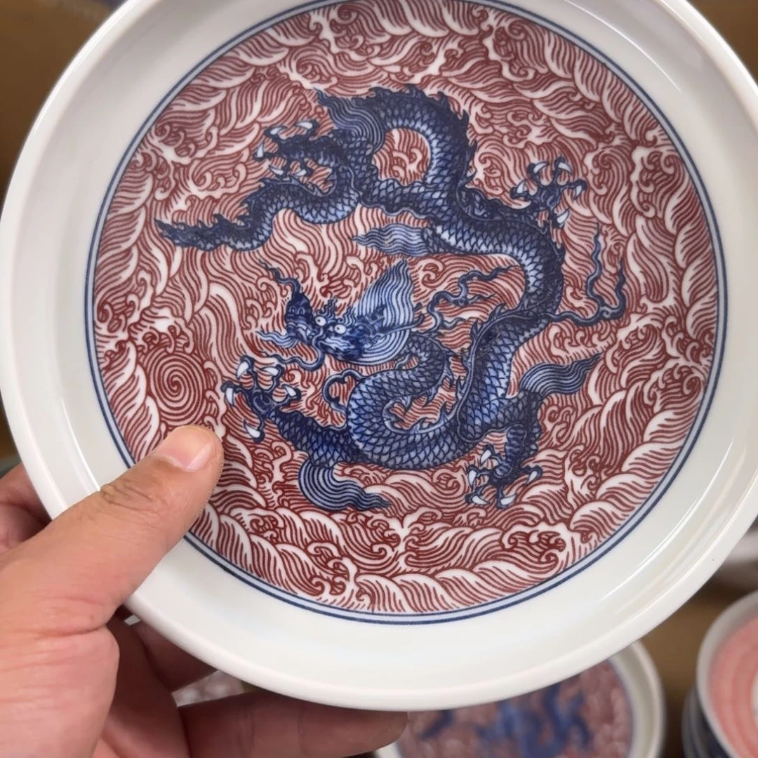 摆件釉里红海水龙大壶承18