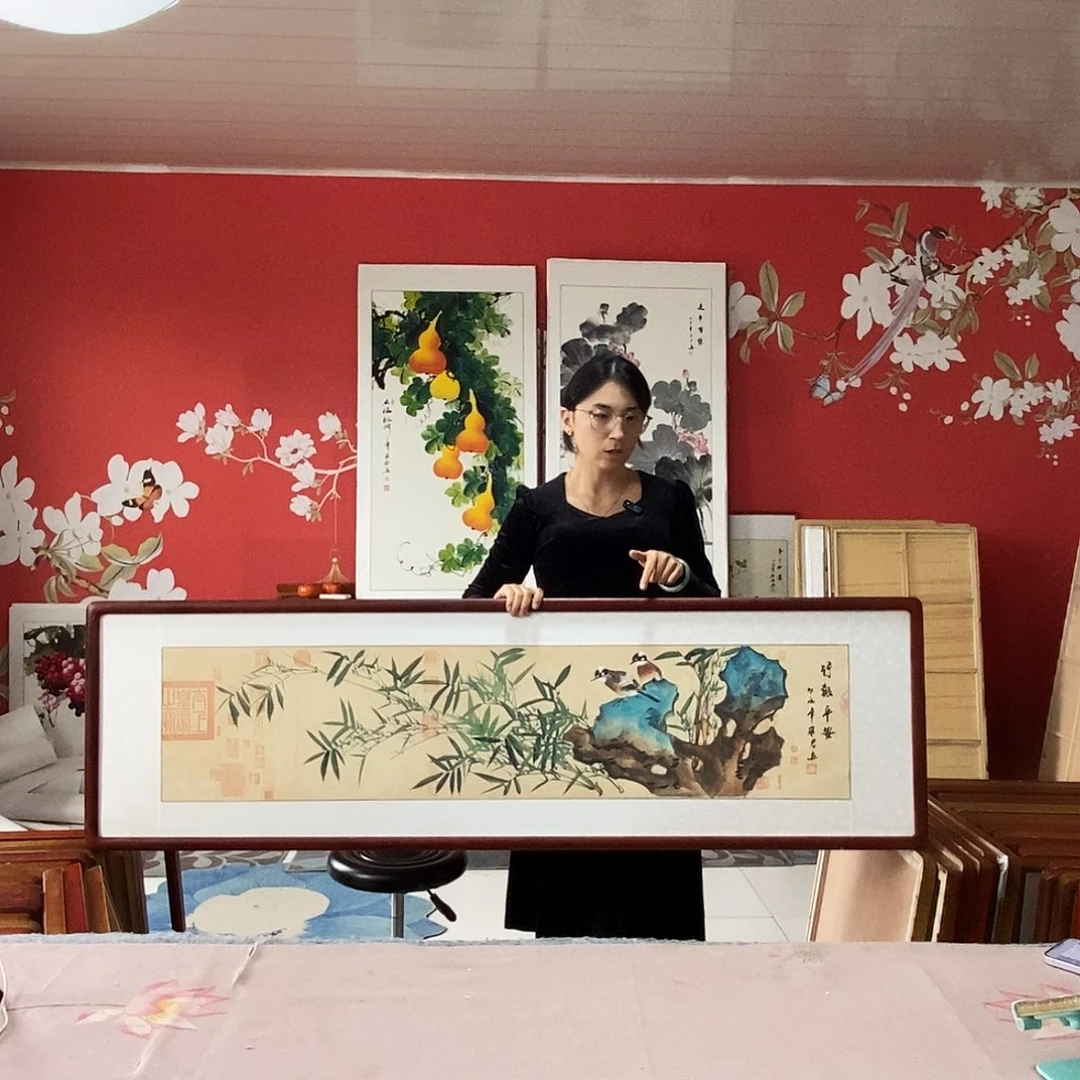 国画手写手绘带框包邮国画作品47✖️162