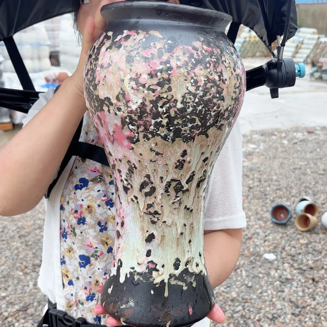 紫砂花盆油画口径15高度37