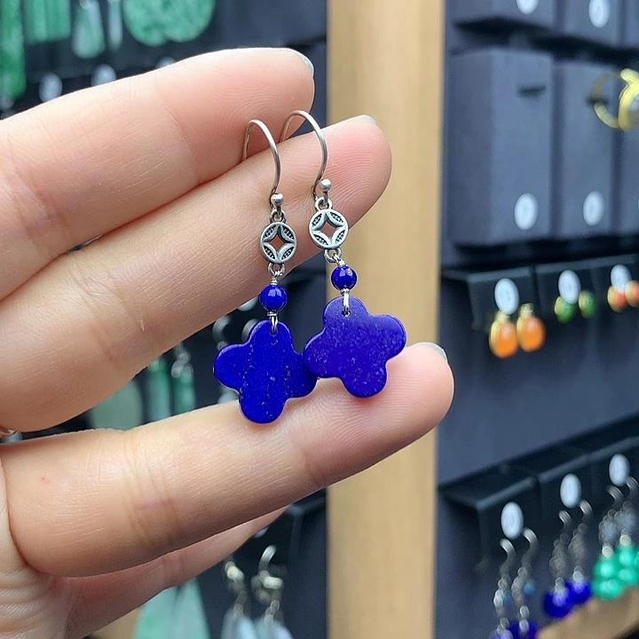 青金石耳饰银S925镶嵌