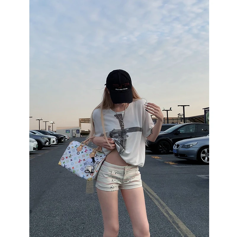 莫欣欣-ins美式辣妹洋气慵懒白色宽松短袖T恤女款上衣夏季250210