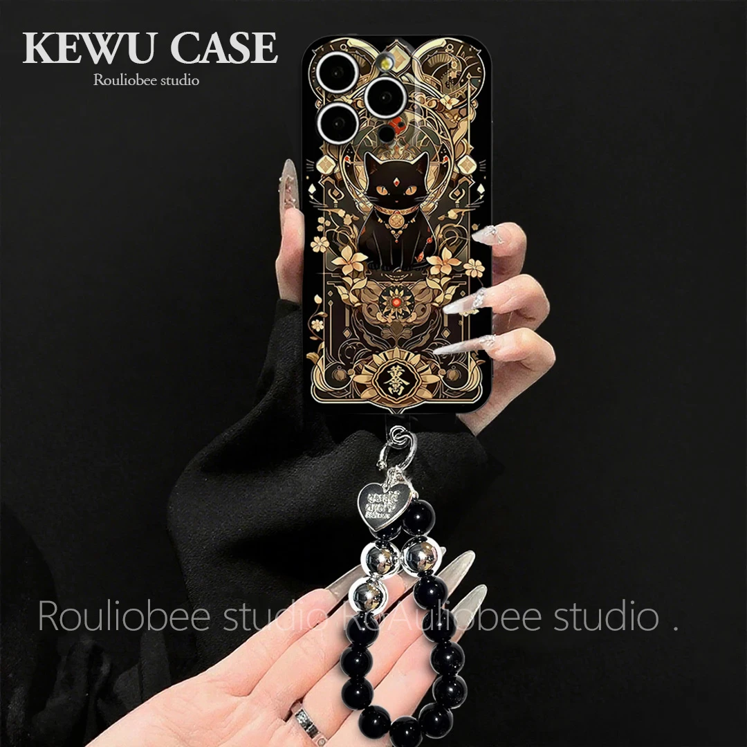 高级招财猫手链适用苹果16手机壳iPhone15小米14vivoppo华为p70潮