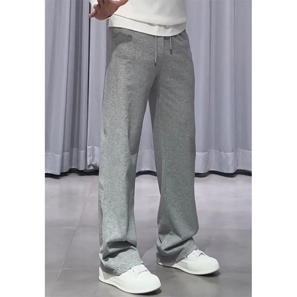 设计师款欧货直筒休闲裤男士2025秋冬新款时尚加绒加厚潮流阔腿裤