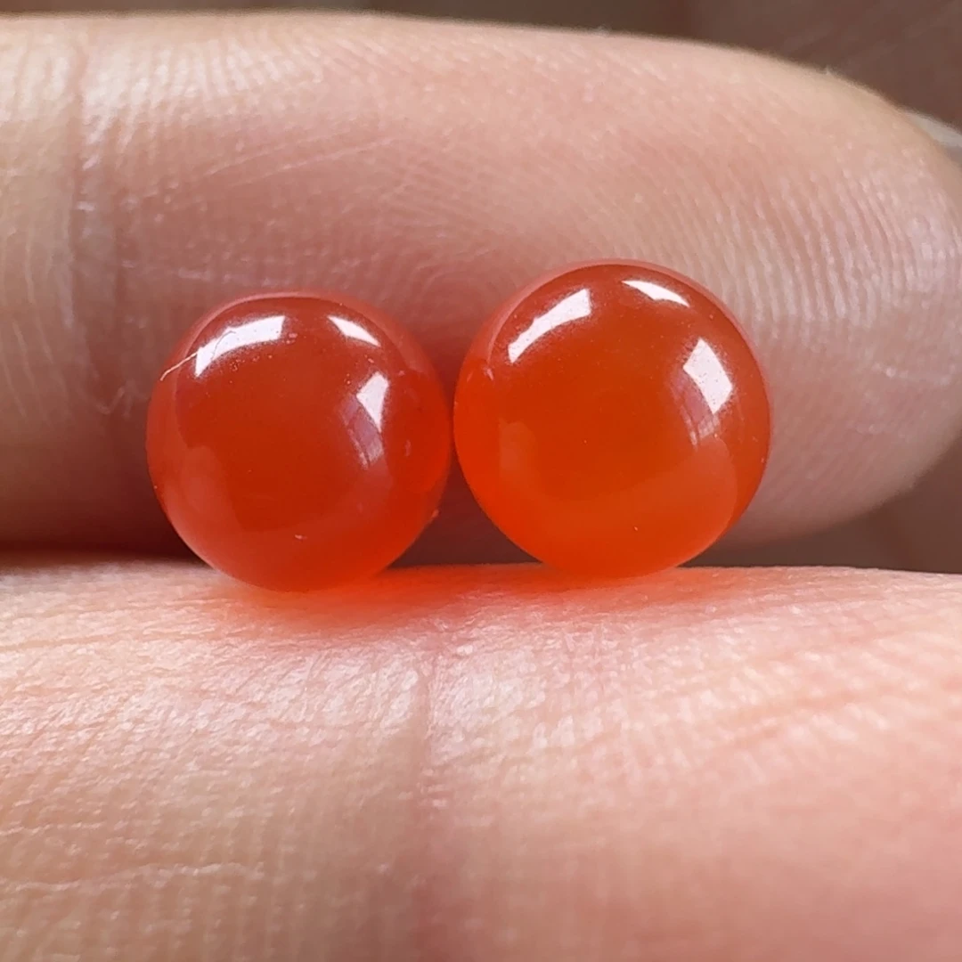 南红玛瑙未镶嵌圆珠对珠6.6不退不换