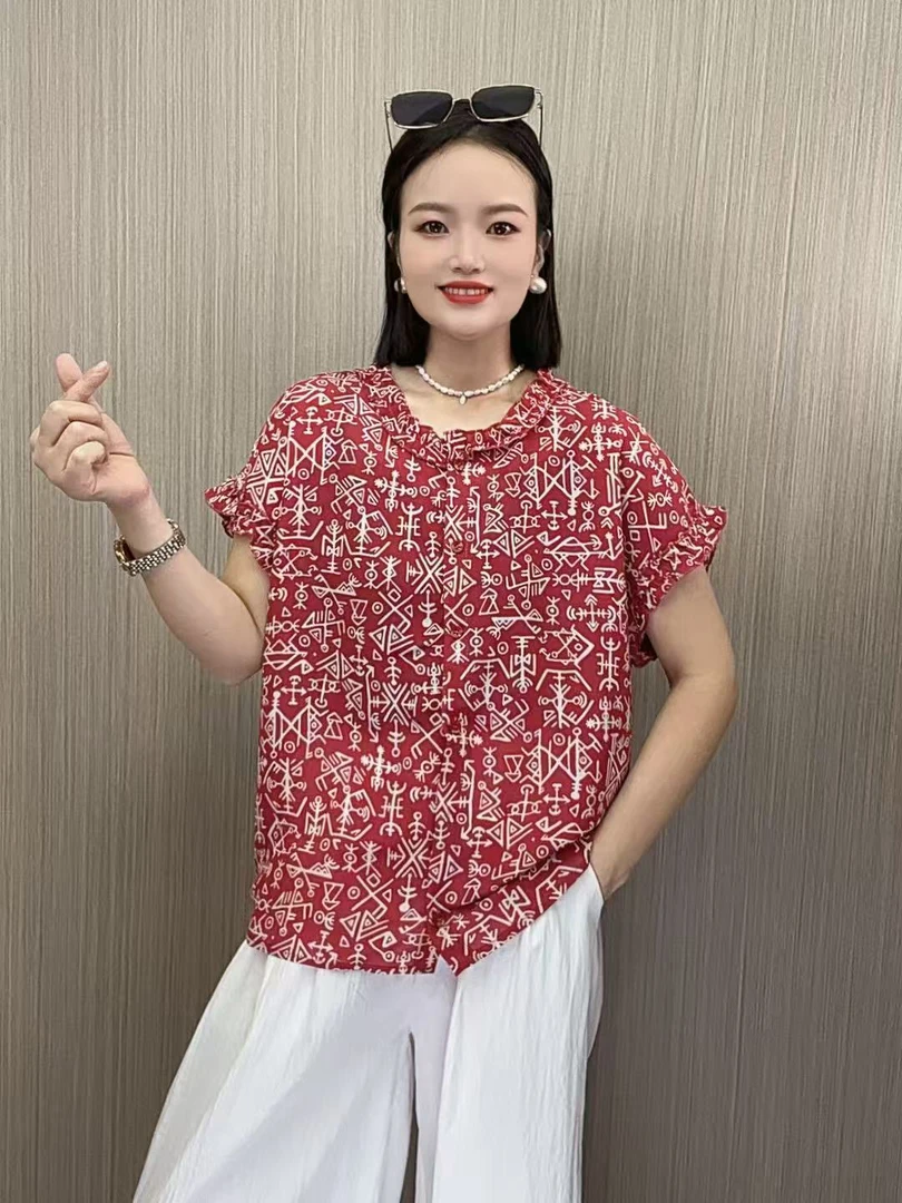 夏季T恤半袖印花休闲短袖圆领大码碎花显瘦气质复古减龄花短袖