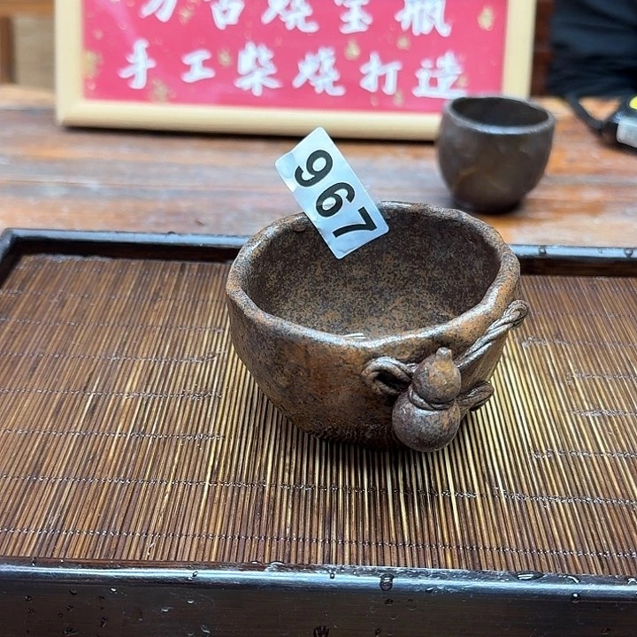 纯手工制作粗陶茶具拈**笑
