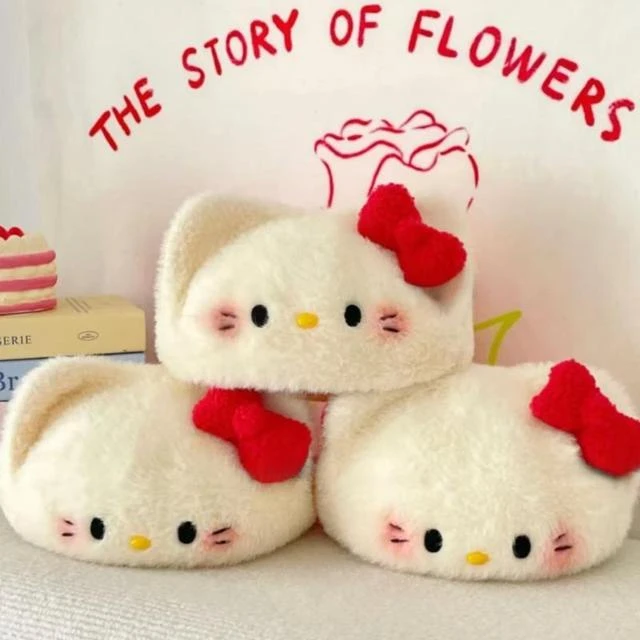 毛茸茸手作腮红Kitty猫针织贝雷帽秋冬女生可爱蝴蝶结软糯少女心