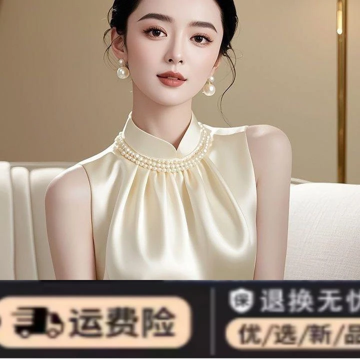 法式小香风白色衬衫女夏季洋气高端欧货时尚独特漂亮无袖上衣