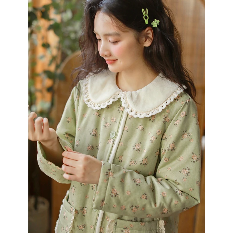 秋冬纯棉女士加厚棉袄保暖内里加绒厚款宽松长袖长裤家居服套装