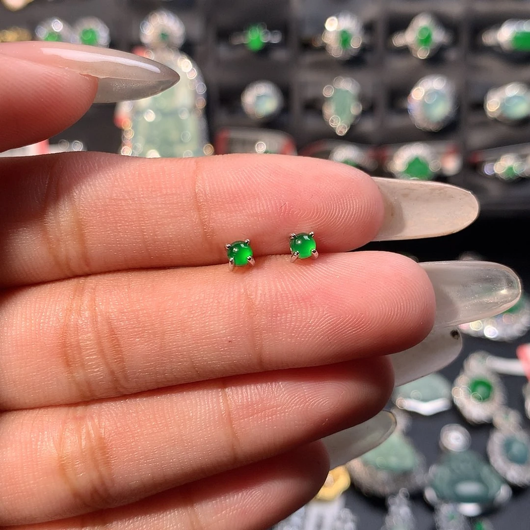 翡翠银S925镶嵌耳饰