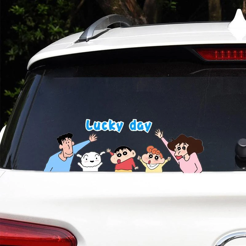 可爱卡通蜡笔小新车贴一家人汽车后挡风玻璃装饰贴纸电动车贴防水