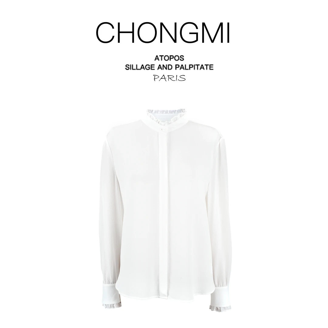 白色花边23姆米重磅鬼绉真丝桑蚕丝衬衫女2025早秋新款休闲上衣女