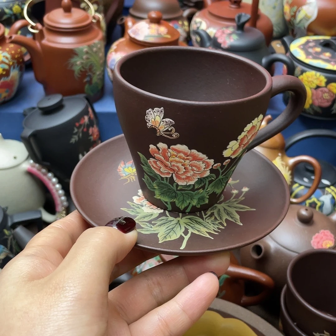 茶杯红泥紫砂主人杯一杯一垫