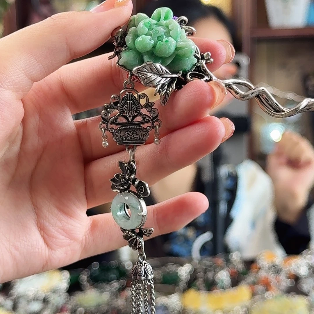 翡翠银S925镶嵌发饰