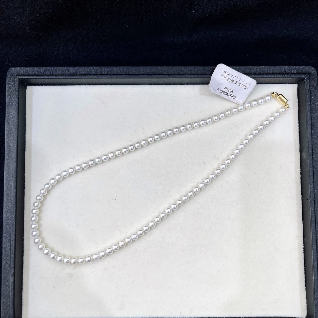 天然珍珠 淡水白珠满珠小珠项链 4.5-5MM 18K金 P1089